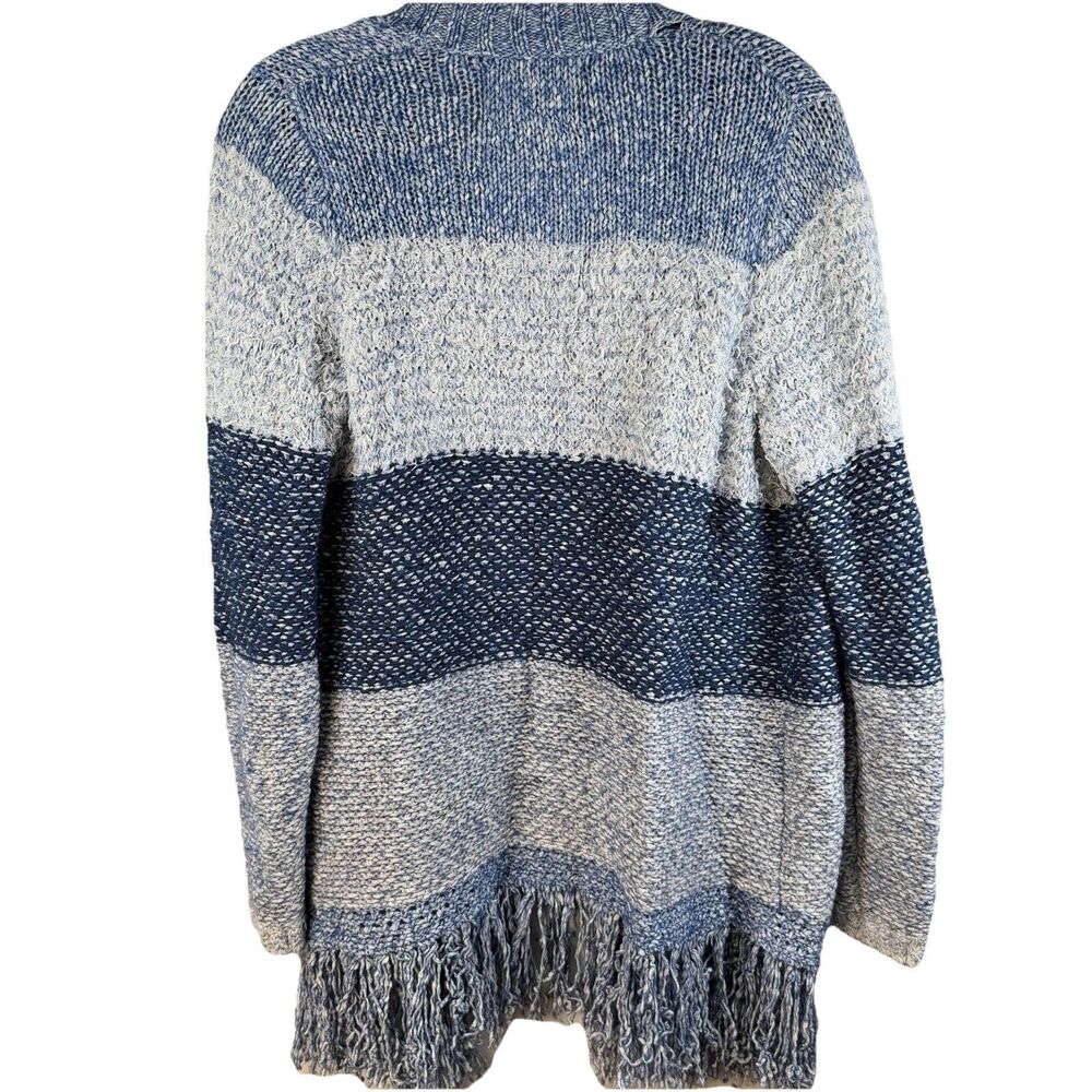 Lucky Brand Open Sweater Blue Striped Knit Fringe Western Mixed Media Artsy Sz S - Picture 6 of 11